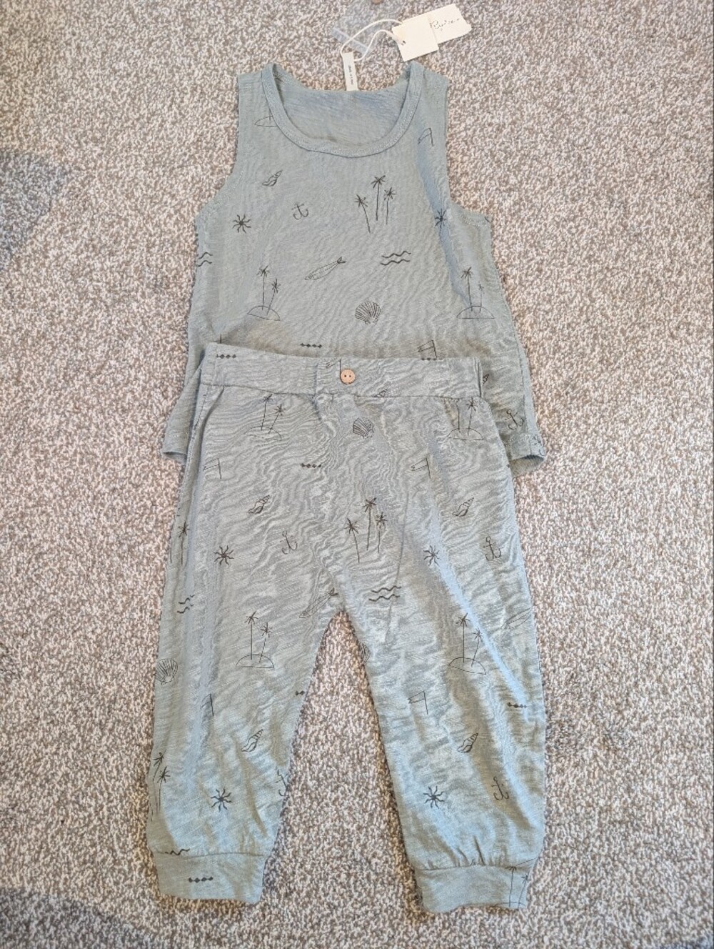 Rylee And Cru Baby Light Green Tropical Tank Slouch Pant Cotton Set 12-18 Months